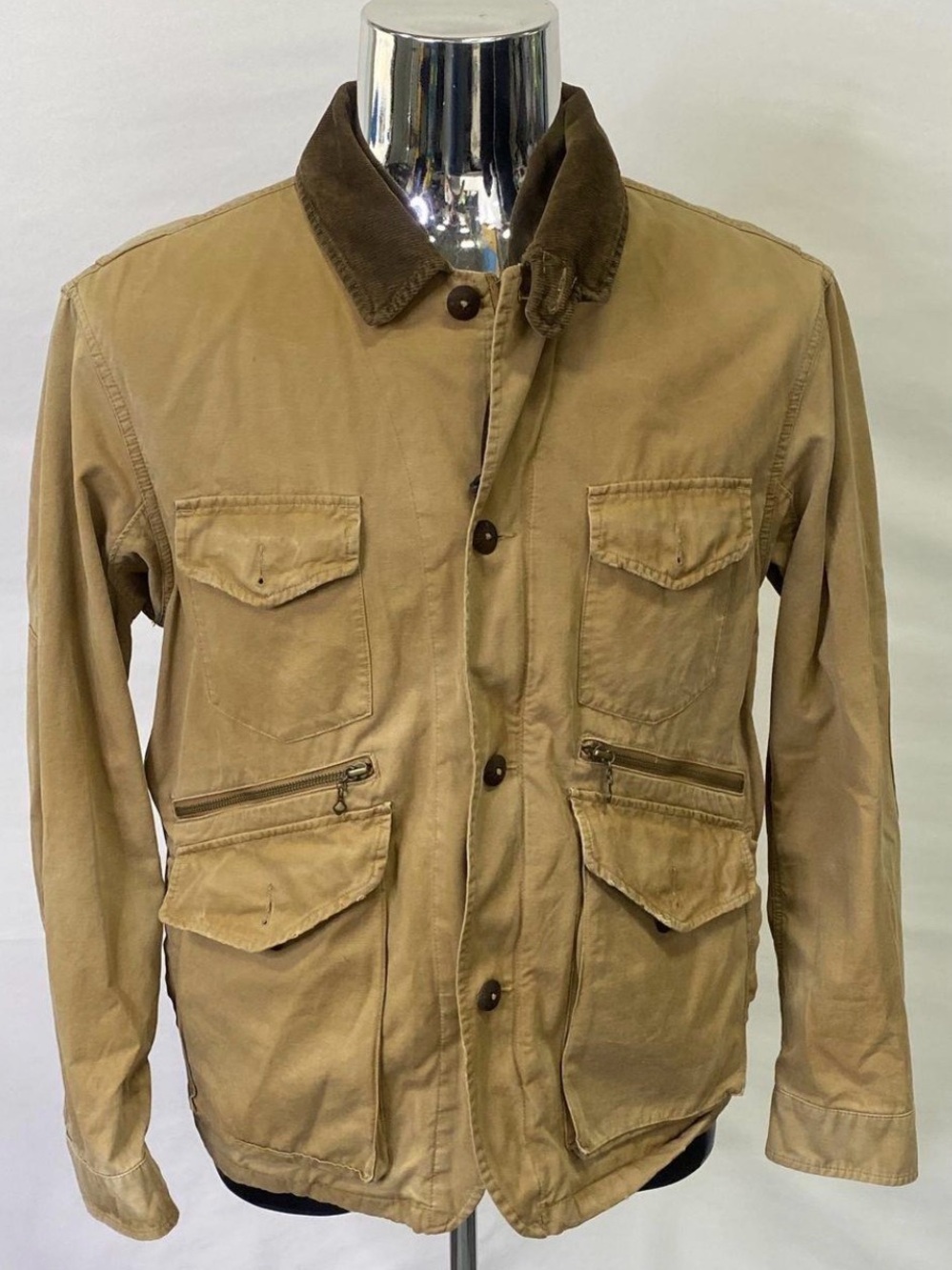 Vintage Ralph Lauren Khaki Tan Canvas Wading Coat Hunting Field Jacket Size L